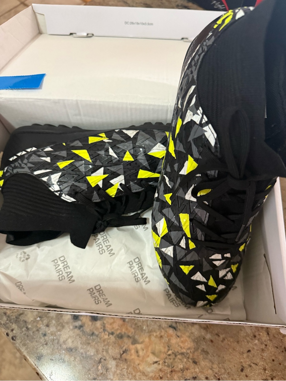 Dream Pairs Kids Black High-Top Sneakers with Yellow & White Triangle Pattern